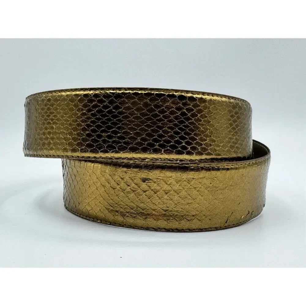 Sunco Genuine Snake Skin W/ Full Grain Lining Gold Metallic Belt Size Large